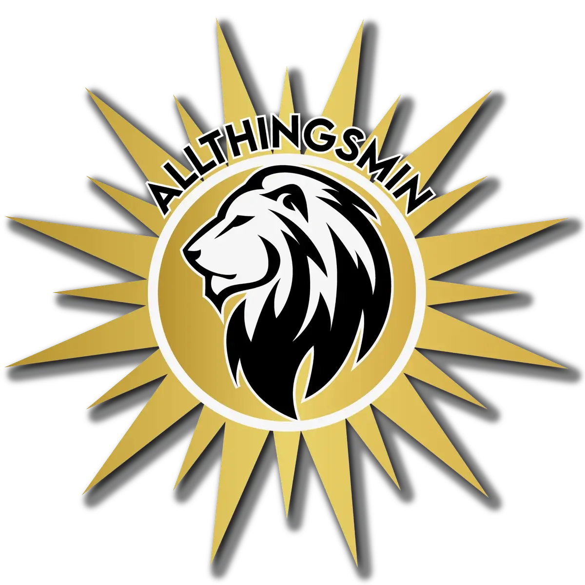 AllThingsMin brand logo - gold lion emblem by Minvydas Vegele in WebP format