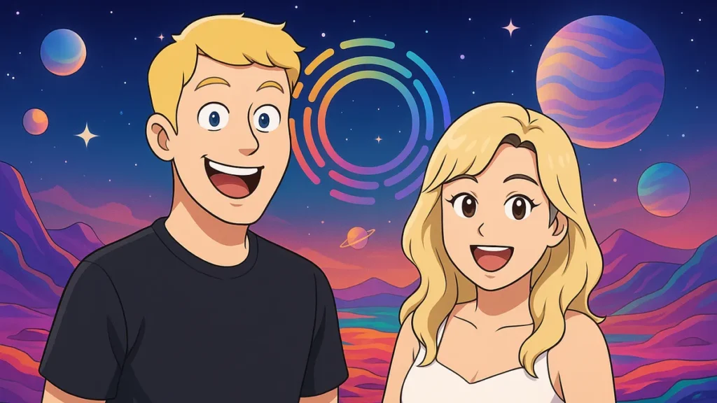 Allthingsmin and CathyCatBaoBao from TheMinCatShow - cosmic scene illustration - spotlighting Reinbow's iOS update 5.1 and platform improvements in 2025